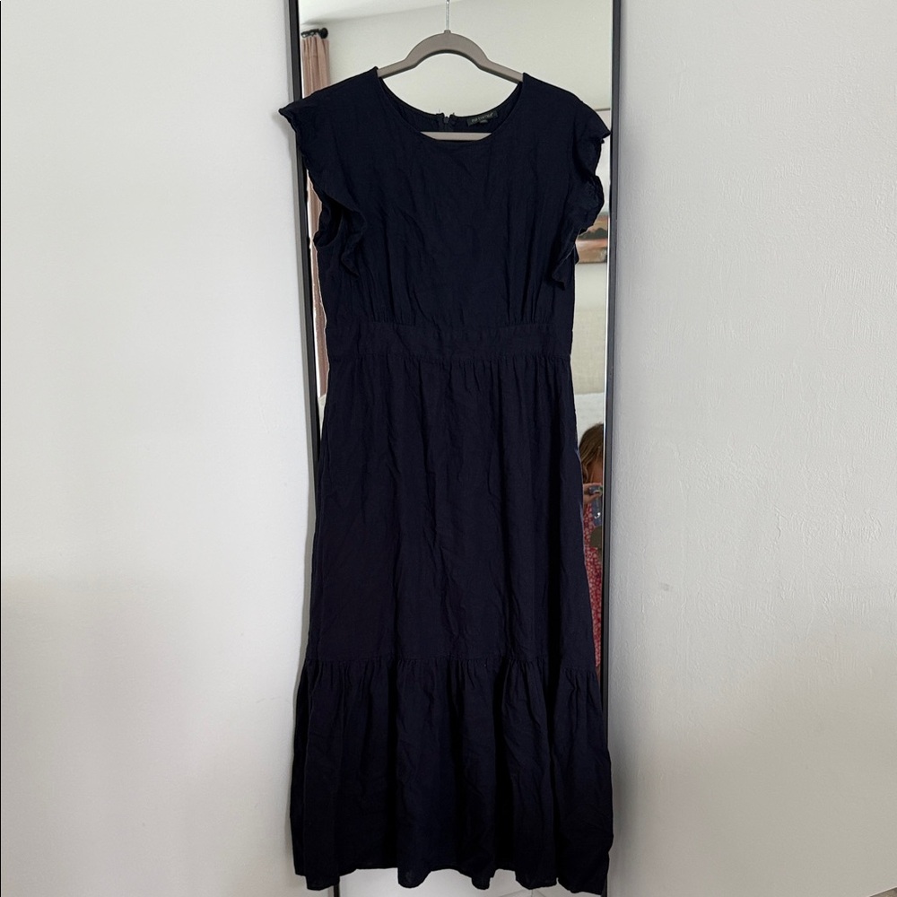 For Cynthia Navy Linen Dress